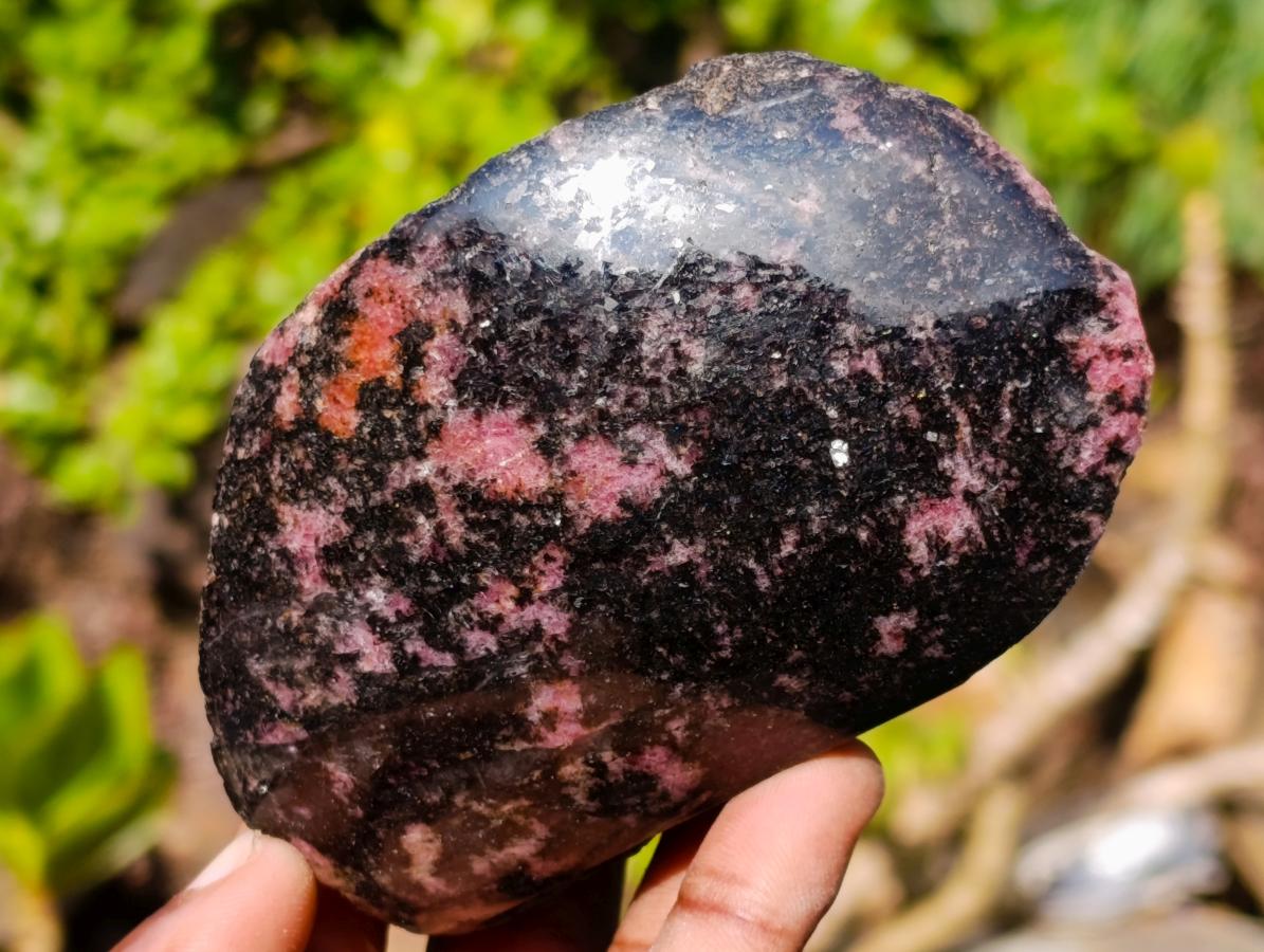 Polished One Side Rhodonite Nodules x 5 From Ambindavato, Madagascar