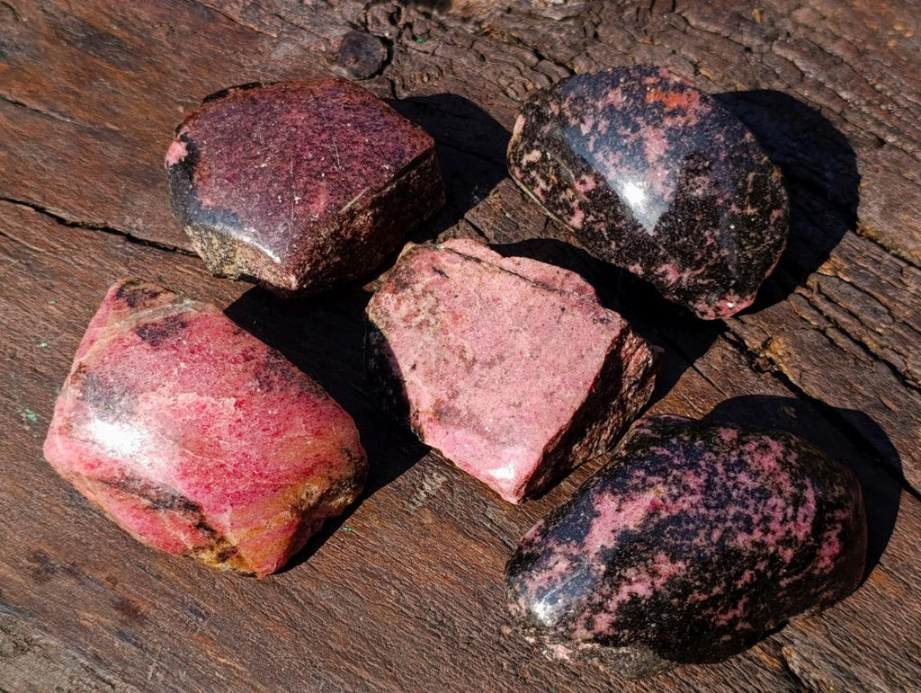 Polished One Side Rhodonite Nodules x 5 From Ambindavato, Madagascar