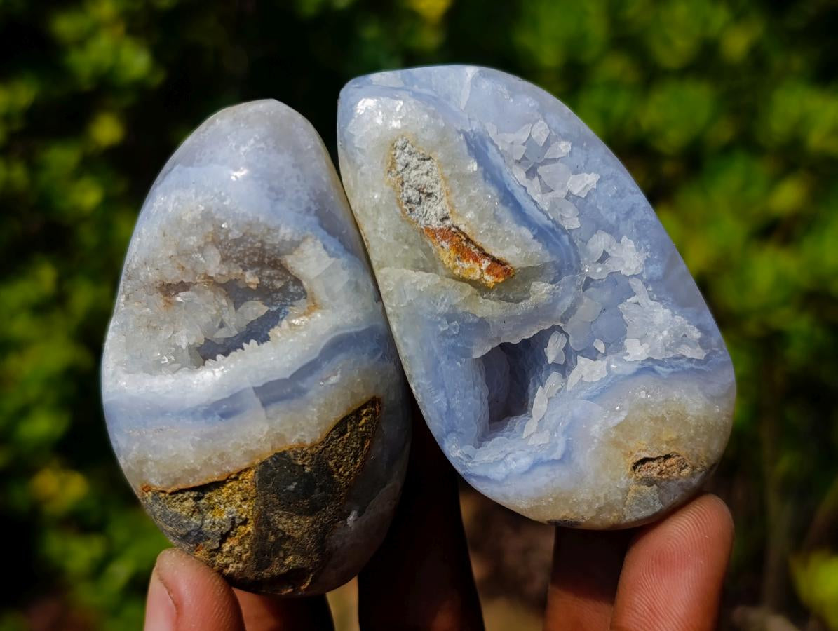 Polished and Natural Blue Lace Agate Free Forms x 12 From Nsanje, Malawi