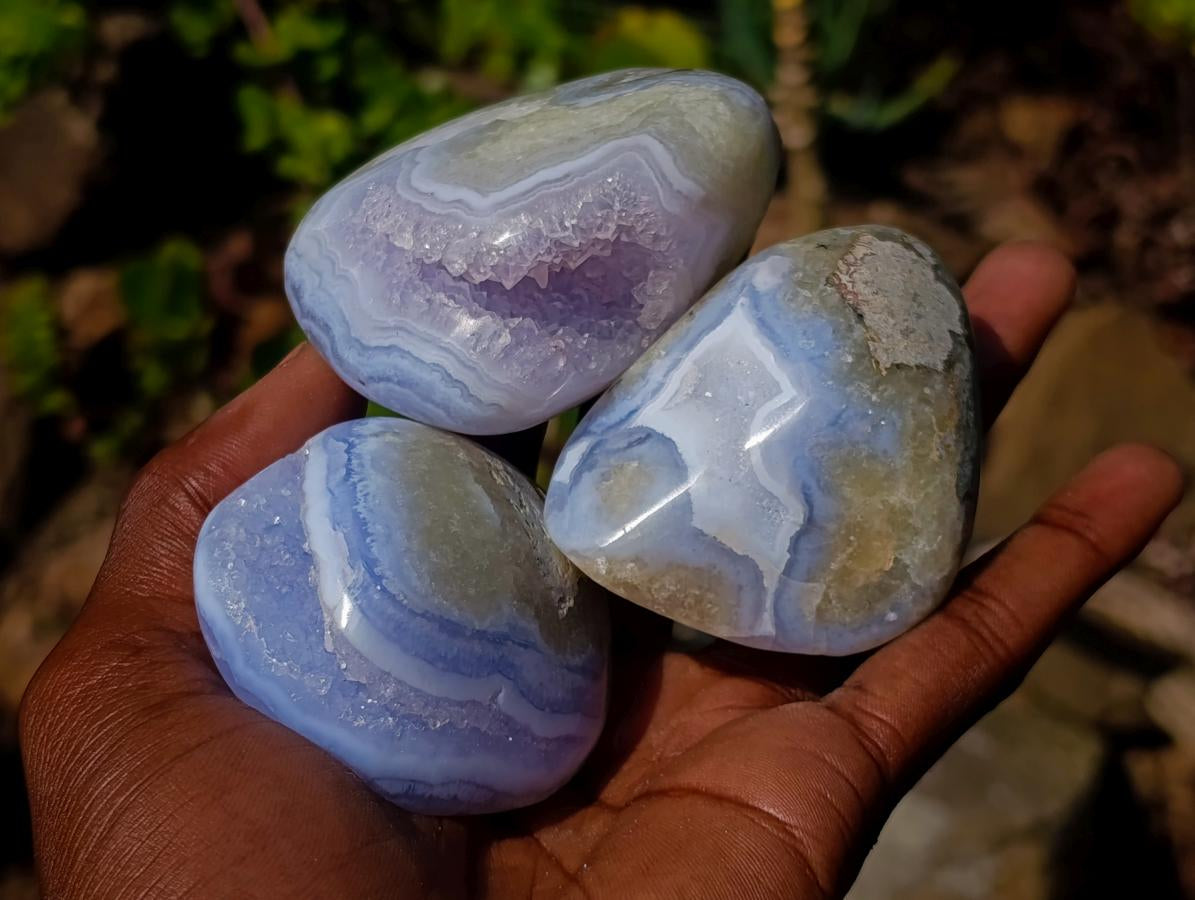 Polished and Natural Blue Lace Agate Free Forms x 12 From Nsanje, Malawi