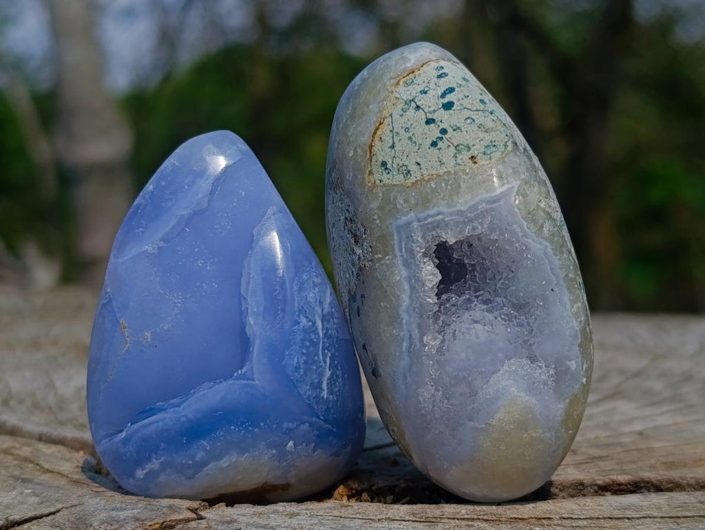Polished and Natural Blue Lace Agate Free Forms x 12 From Nsanje, Malawi