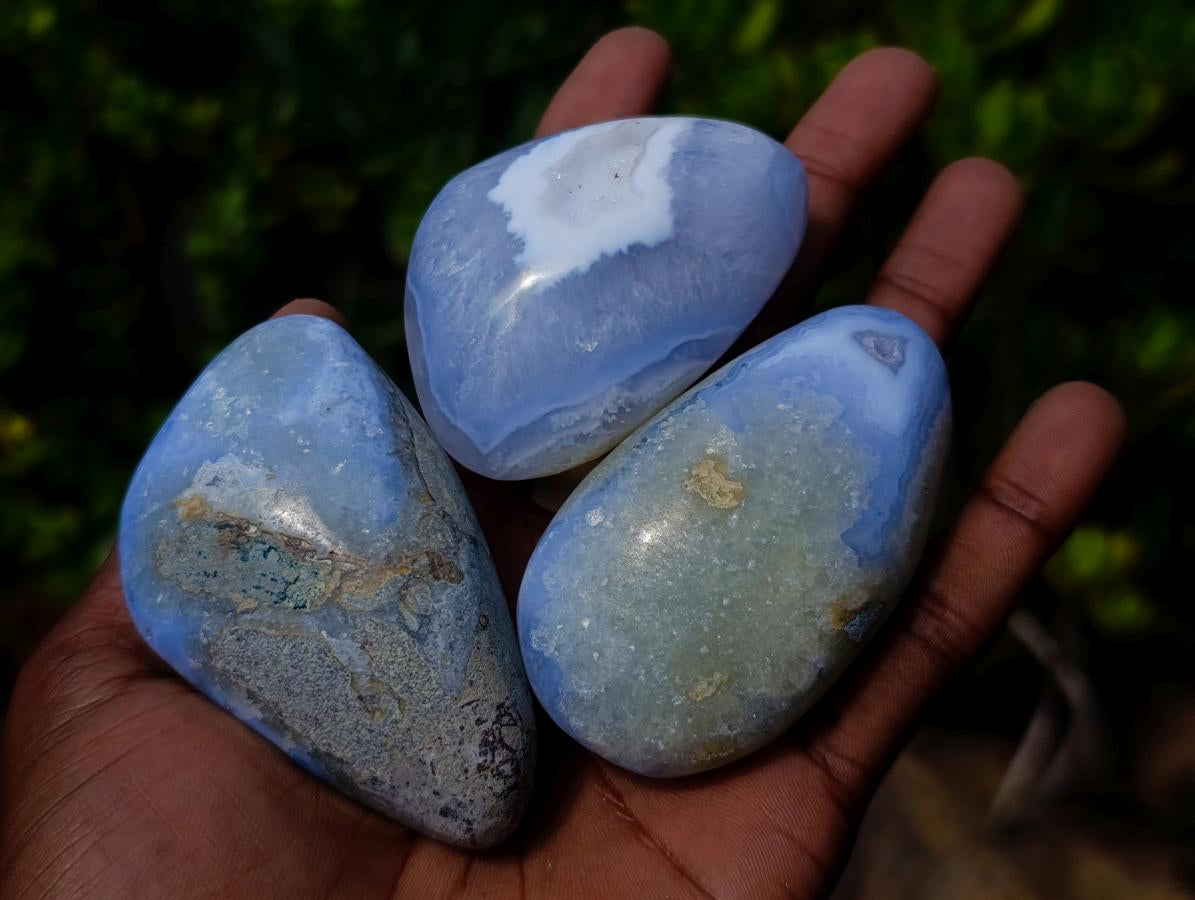 Polished and Natural Blue Lace Agate Free Forms x 12 From Nsanje, Malawi
