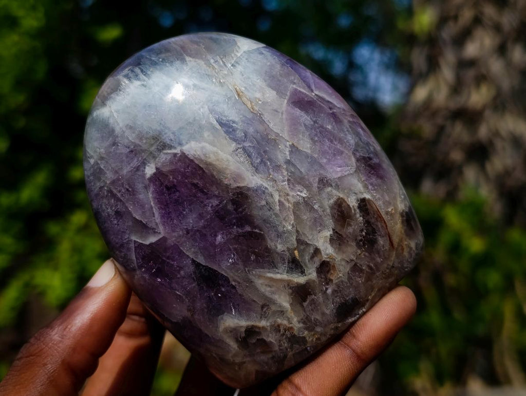 Polished Purple Chevron Amethyst Standing Display Pieces x 4 From Madagascar