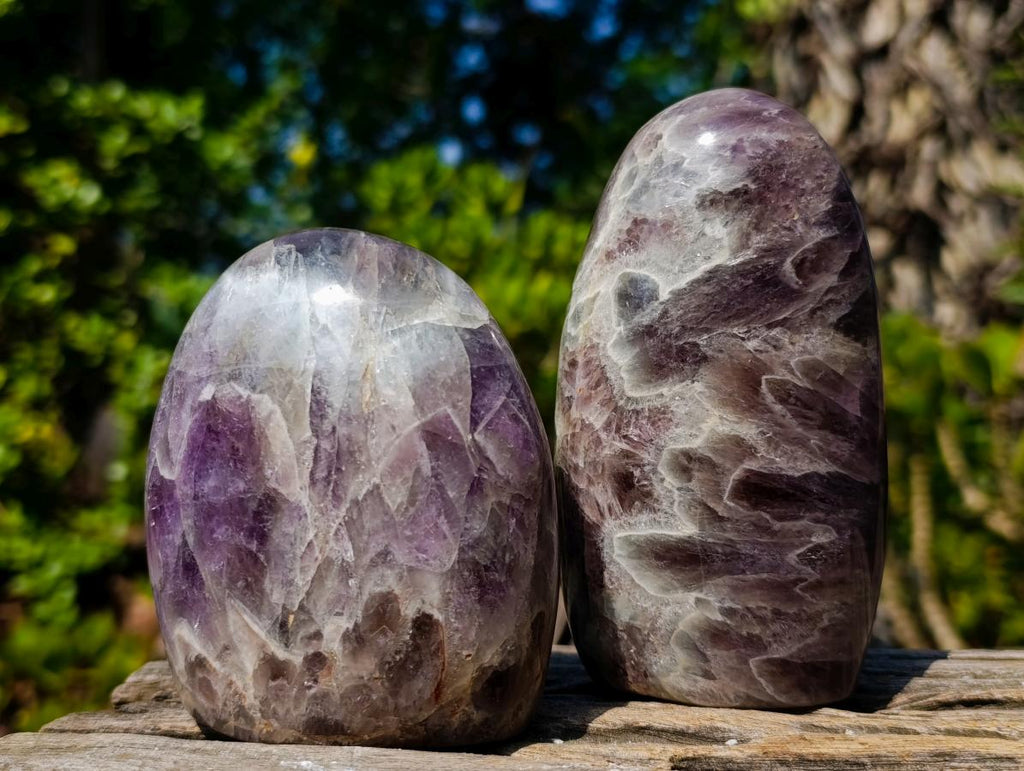 Polished Purple Chevron Amethyst Standing Display Pieces x 4 From Madagascar