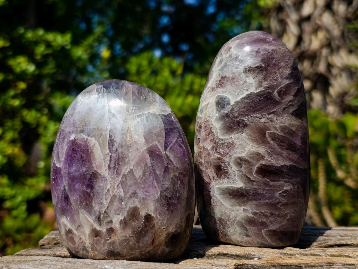 Polished Purple Chevron Amethyst Standing Display Pieces x 4 From Madagascar