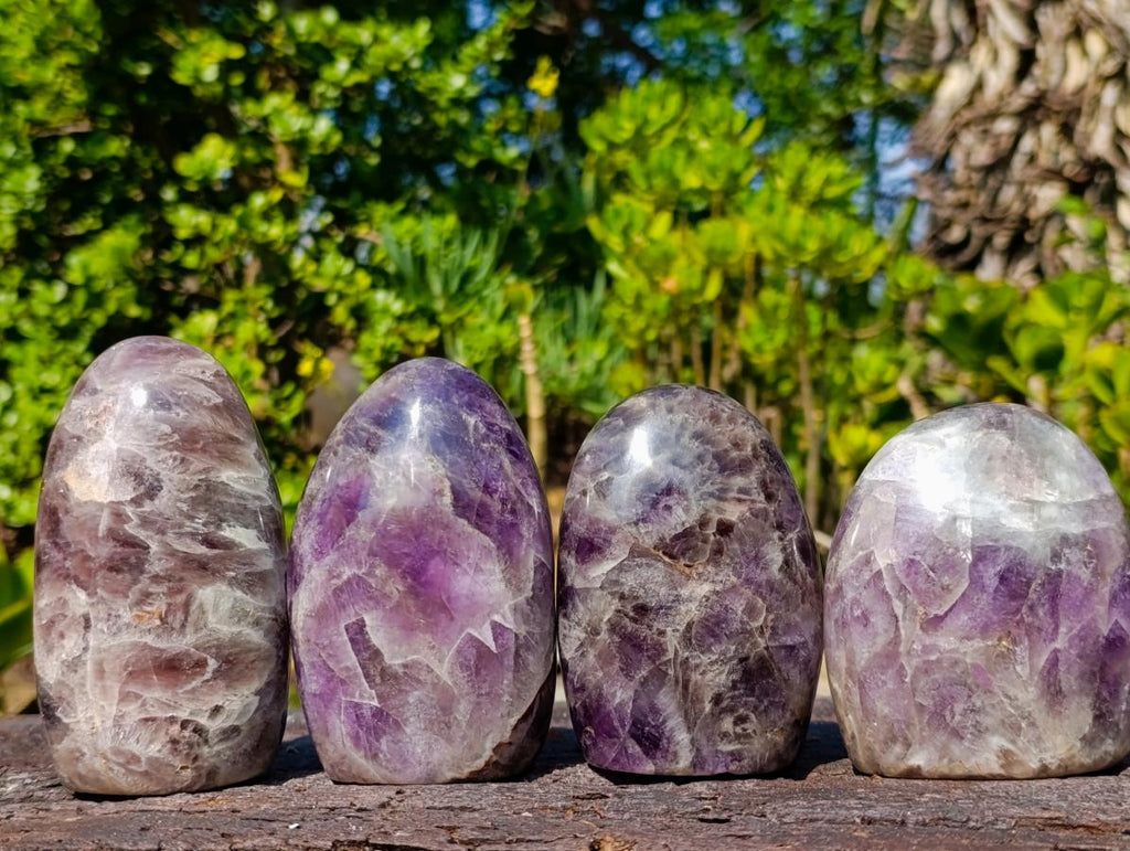 Polished Purple Chevron Amethyst Standing Display Pieces x 4 From Madagascar