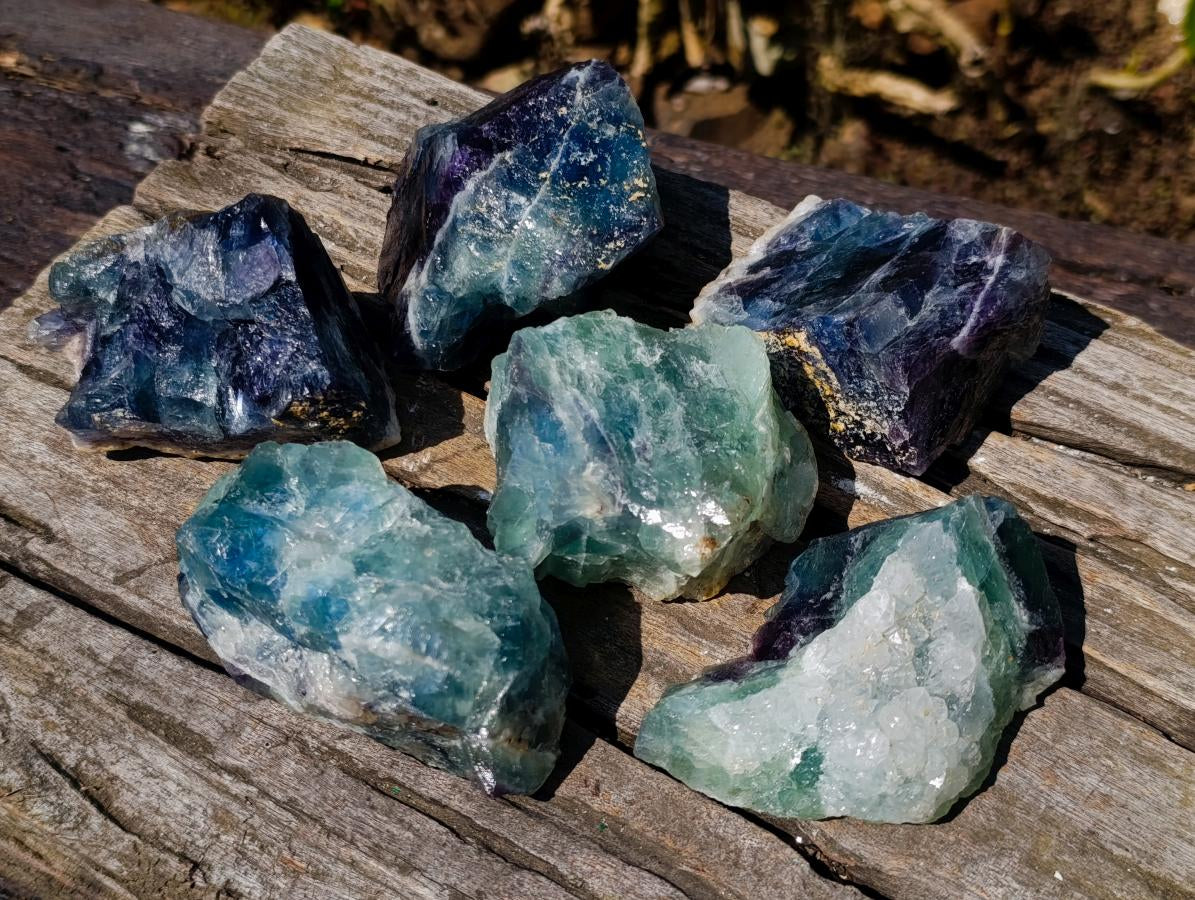 Natural Watermelon Fluorite Cobbed Specimens x 6 From Uis, Namibia