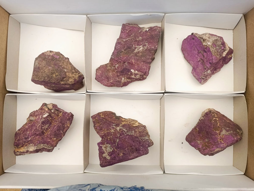 Natural Metallic Cobbed Purpurite Specimens x 6 From Erongo, Namibia