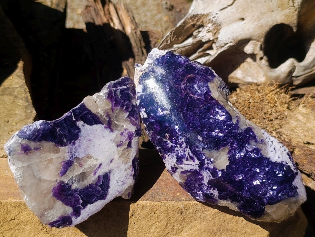 Polished One Side Lithium Silver Leaf Lepidolite Slices x 6 From Zimbabwe