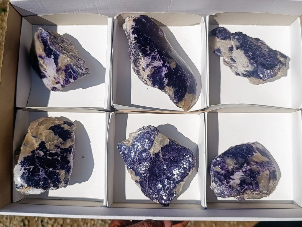 Polished One Side Lithium Silver Leaf Lepidolite Slices x 6 From Zimbabwe