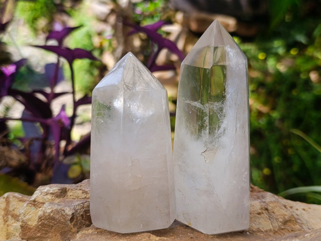 Polished Clear Quartz Standing Display Crystals x 3 From Madagascar