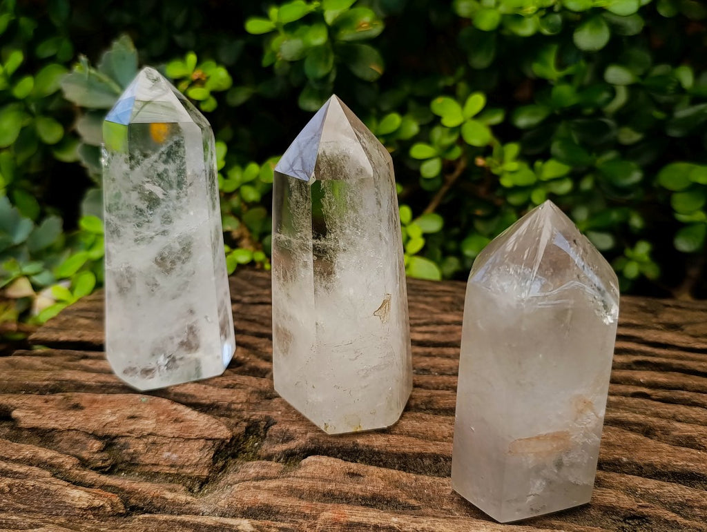 Polished Clear Quartz Standing Display Crystals x 3 From Madagascar