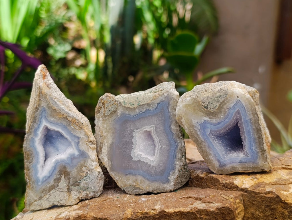 Polished One Side Blue Lace Agate Geodes x 12 From Nsanje, Malawi