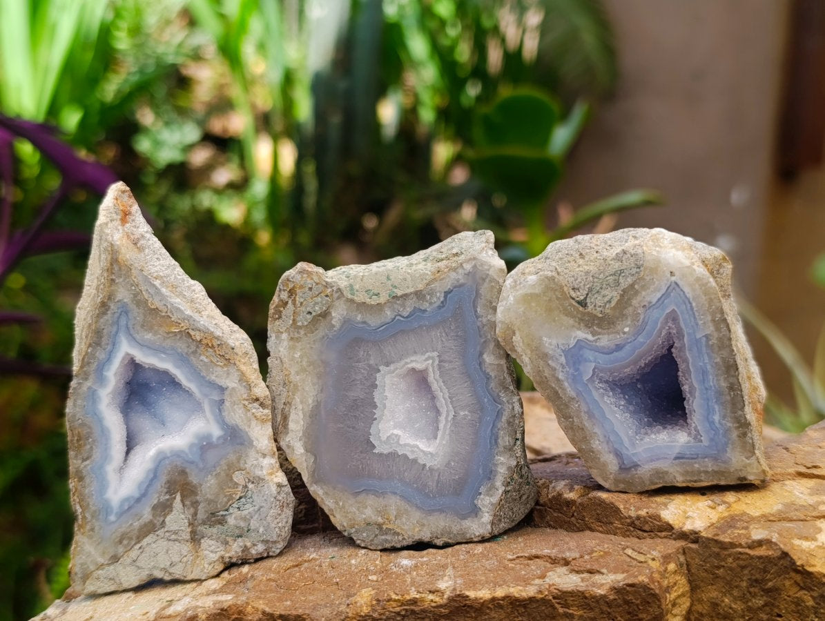 Polished One Side Blue Lace Agate Geodes x 12 From Nsanje, Malawi