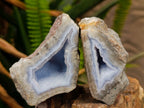 Polished One Side Blue Lace Agate Geodes x 12 From Nsanje, Malawi