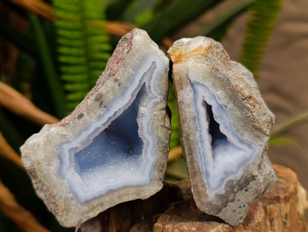 Polished One Side Blue Lace Agate Geodes x 12 From Nsanje, Malawi