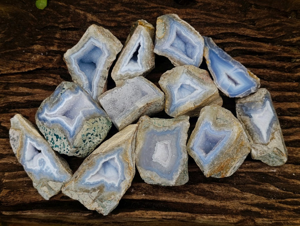 Polished One Side Blue Lace Agate Geodes x 12 From Nsanje, Malawi