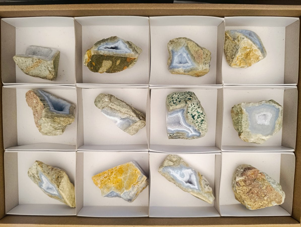 Polished One Side Blue Lace Agate Geodes x 12 From Nsanje, Malawi