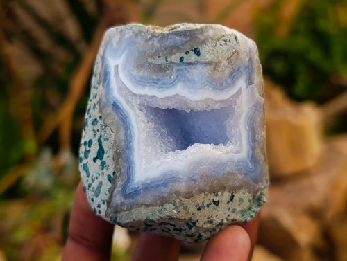 Polished One Side Blue Lace Agate Geodes x 12 From Nsanje, Malawi