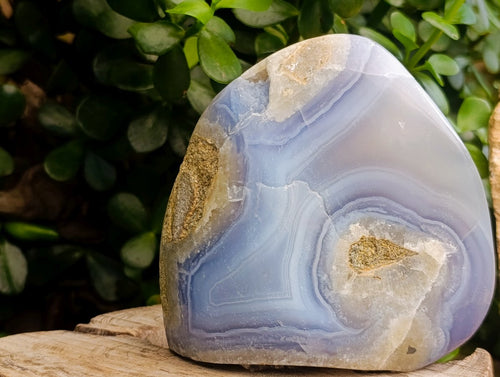 Polished and Natural Blue Lace Agate Standing Display Pieces x 2 From Nsanje, Malawi