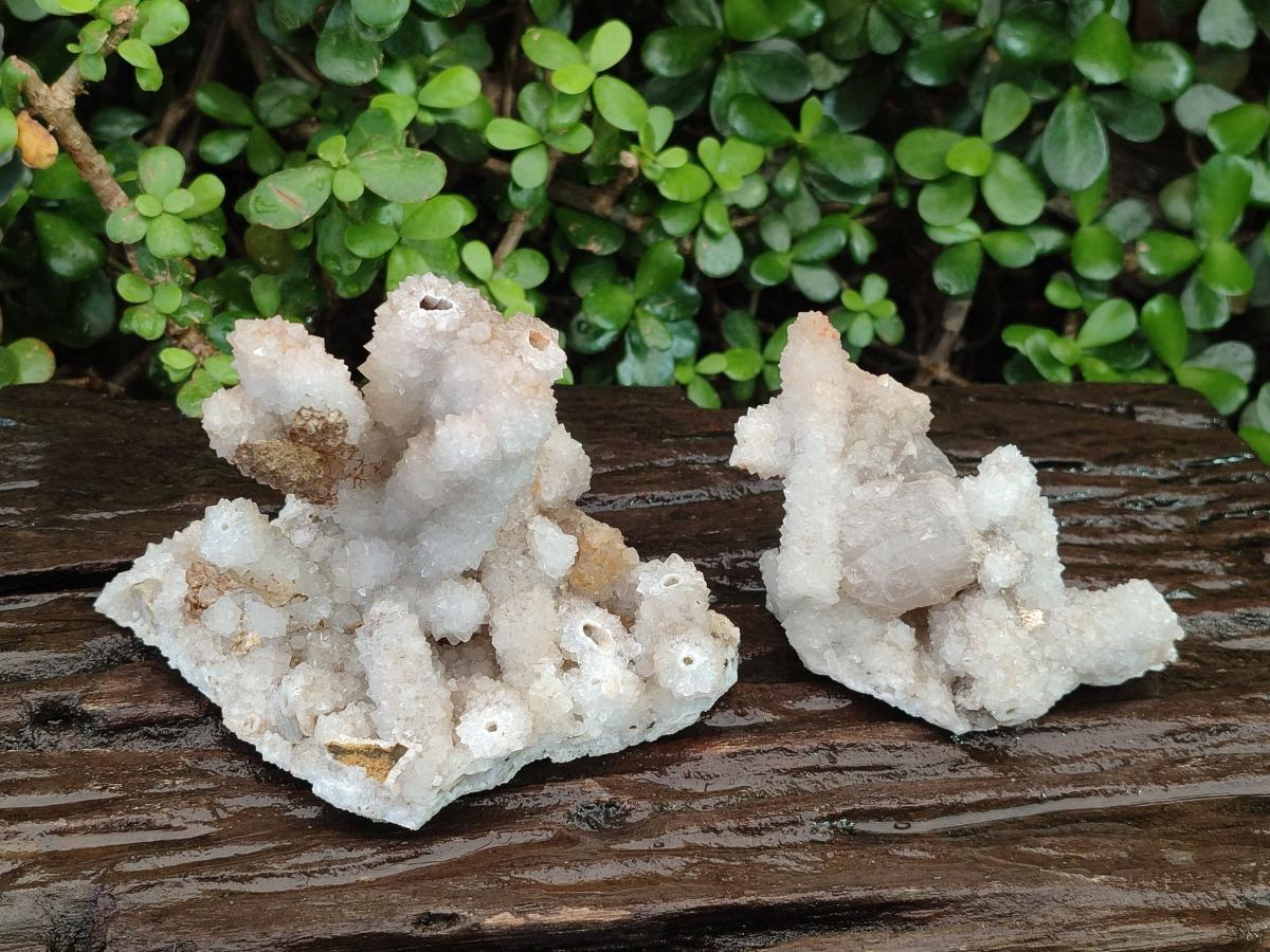 Natural Drusy Snow Finger Quartz Coated Clusters x 2 From Albert's Mountain, Lesotho
