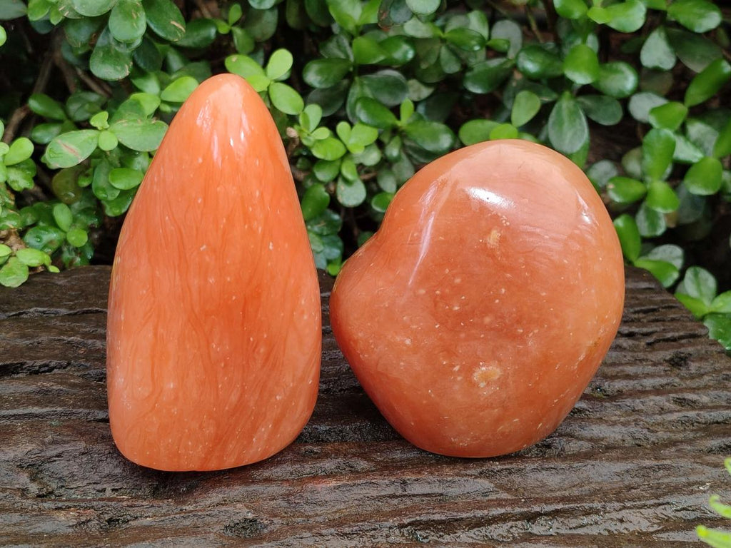 Polished Orange Calcite Standing Display Pieces x 2 From Madagascar