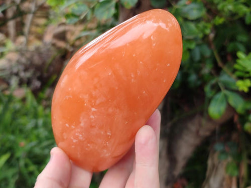 Polished Orange Calcite Standing Display Pieces x 2 From Madagascar