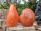 Polished Orange Calcite Standing Display Pieces x 2 From Madagascar