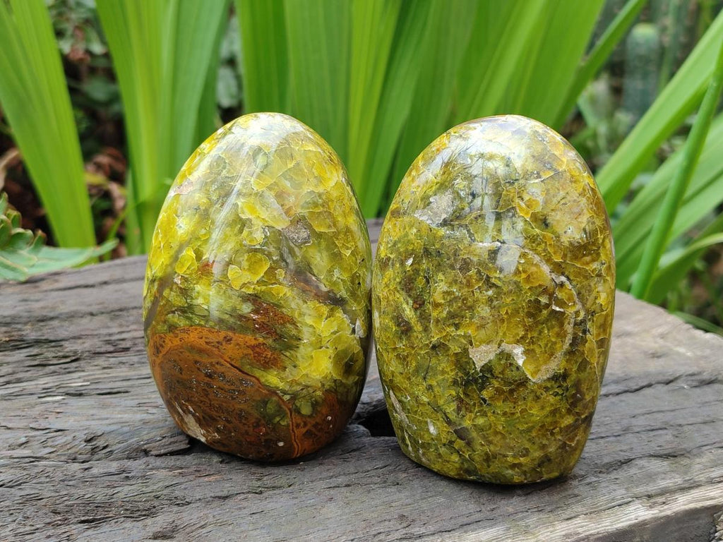 Polished Green Opal Standing Display Pieces x 2 From Betroka, Madagascar