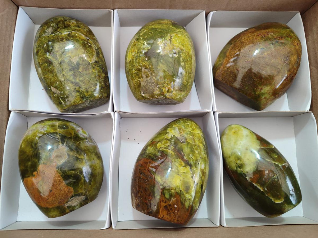 Polished Green Opal Standing Display Pieces x 2 From Betroka, Madagascar