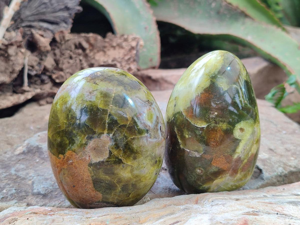 Polished Green Opal Standing Display Pieces x 2 From Betroka, Madagascar