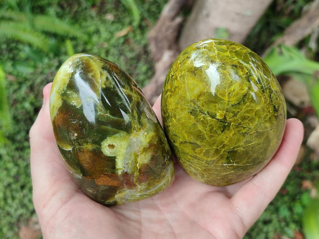 Polished Green Opal Standing Display Pieces x 2 From Betroka, Madagascar