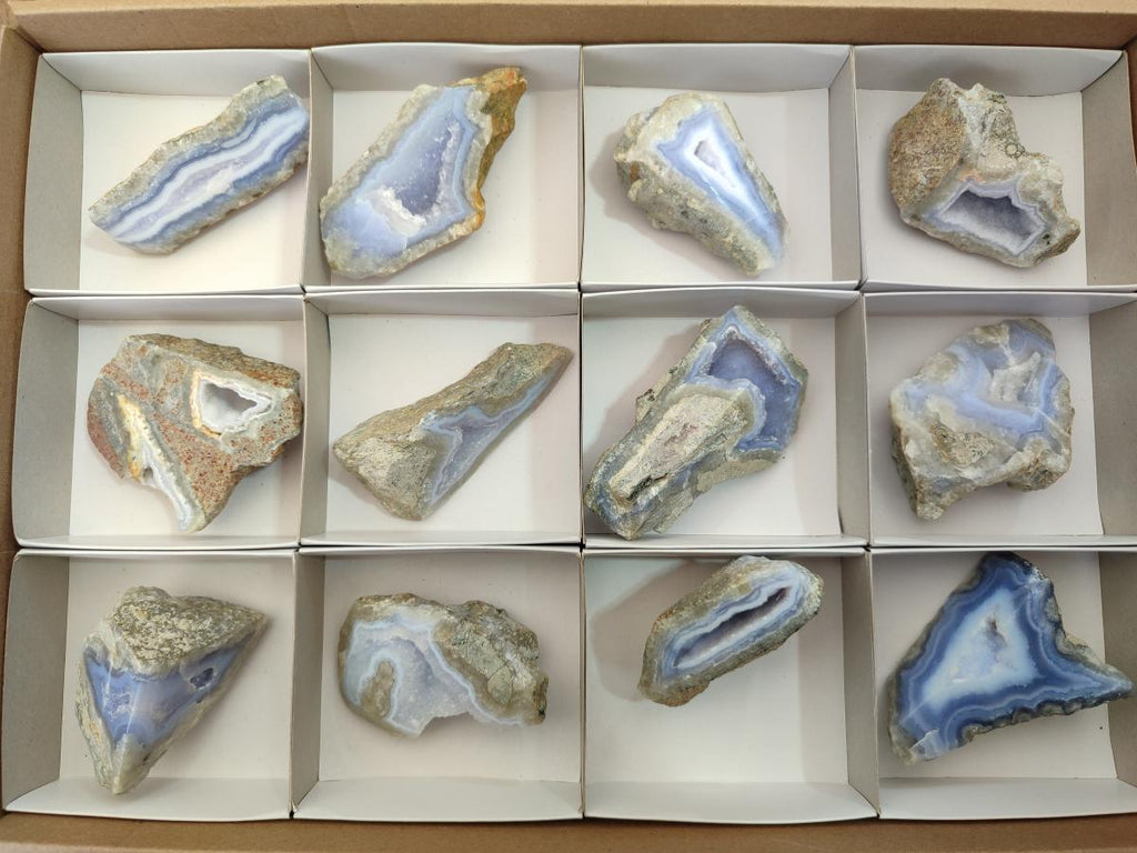 Polished One Side Blue Lace Agate Geodes x 12 From Nsanje, Malawi