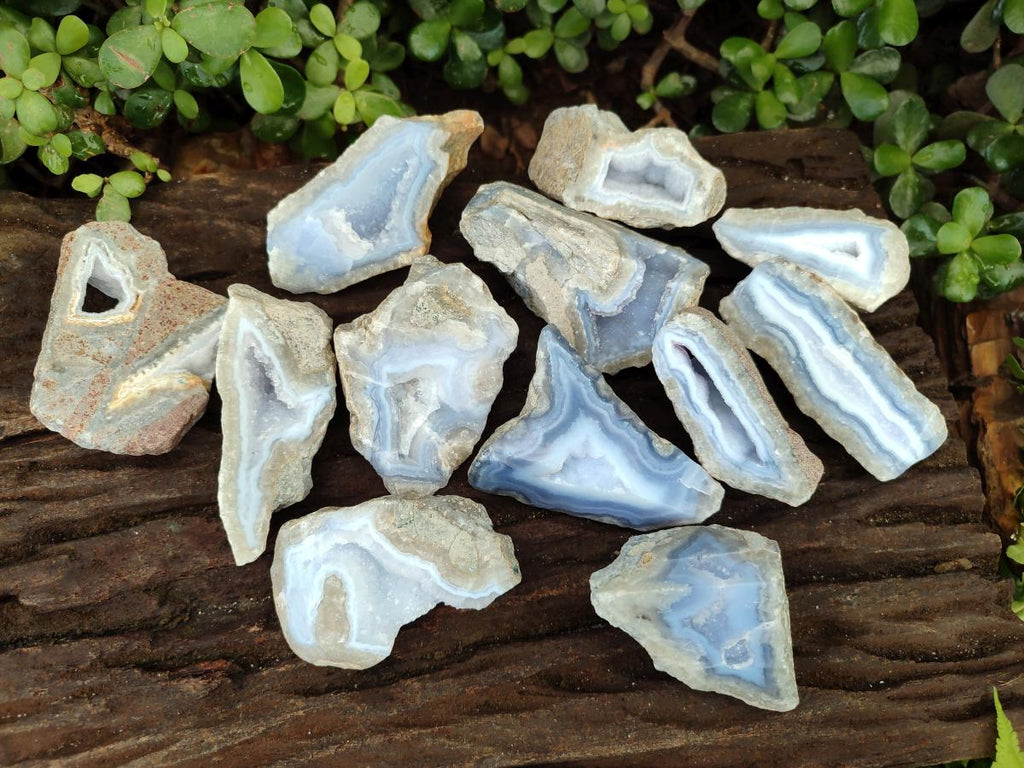 Polished One Side Blue Lace Agate Geodes x 12 From Nsanje, Malawi