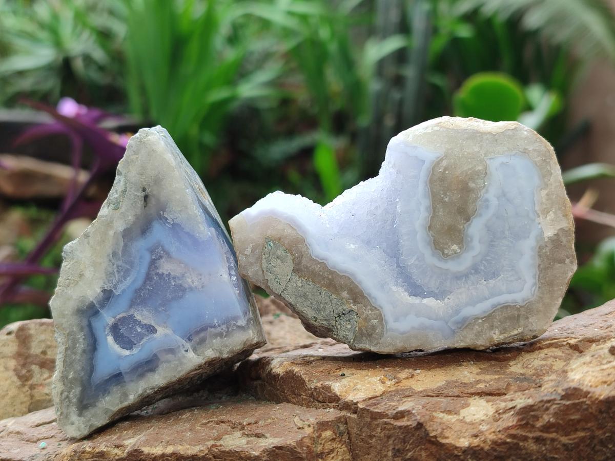Polished One Side Blue Lace Agate Geodes x 12 From Nsanje, Malawi