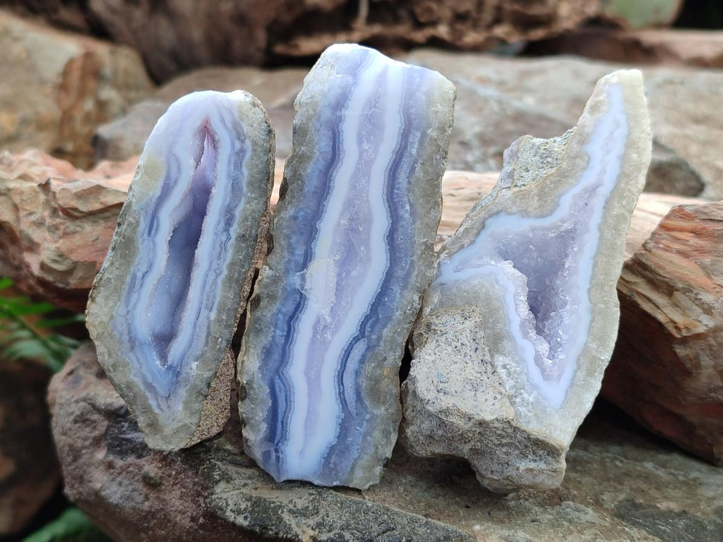 Polished One Side Blue Lace Agate Geodes x 12 From Nsanje, Malawi