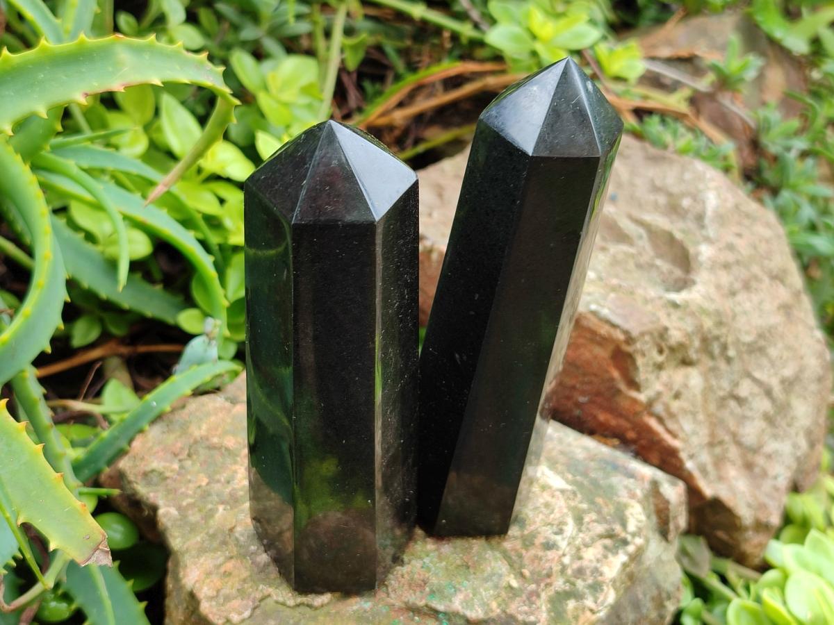 Polished Black Basalt Display Crystals x 6 From Madagascar