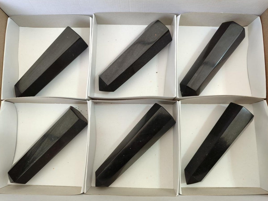 Polished Black Basalt Display Crystals x 6 From Madagascar