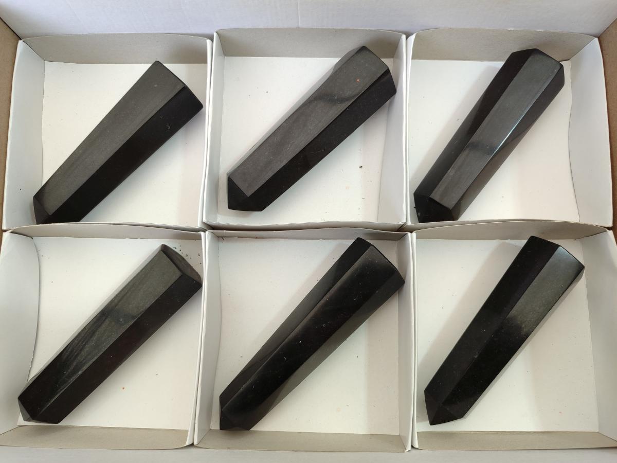 Polished Black Basalt Display Crystals x 6 From Madagascar