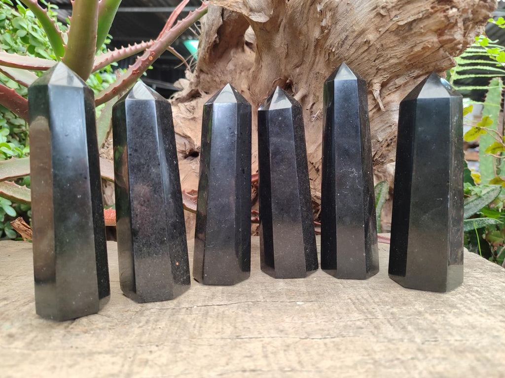 Polished Black Basalt Display Crystals x 6 From Madagascar