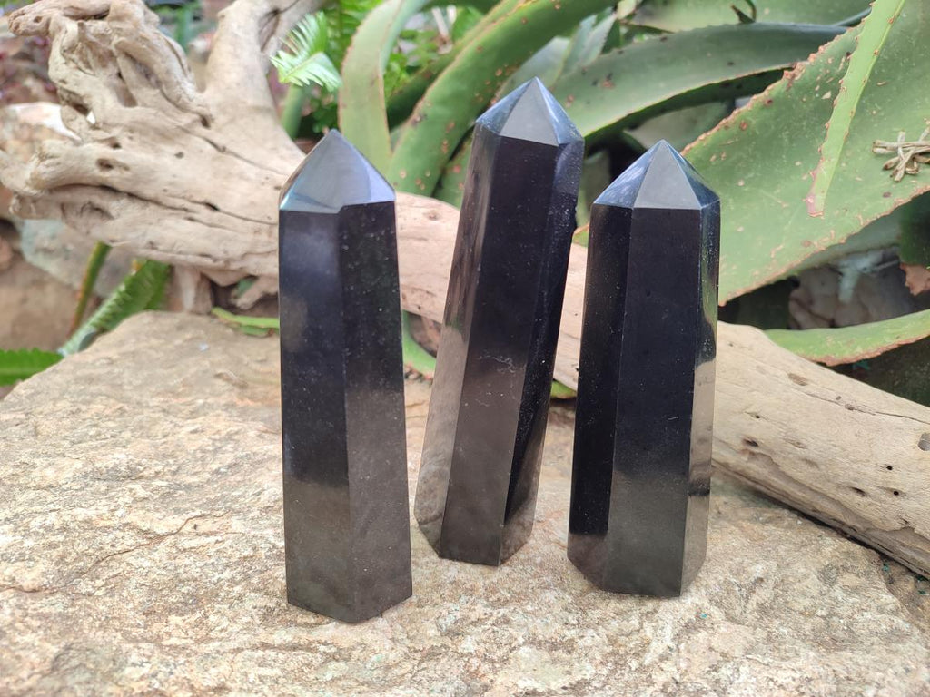 Polished Black Basalt Display Crystals x 6 From Madagascar
