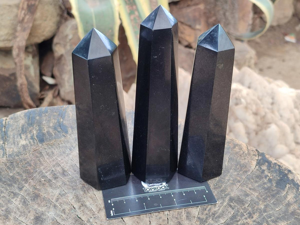 Polished Black Basalt Display Crystals x 6 From Madagascar
