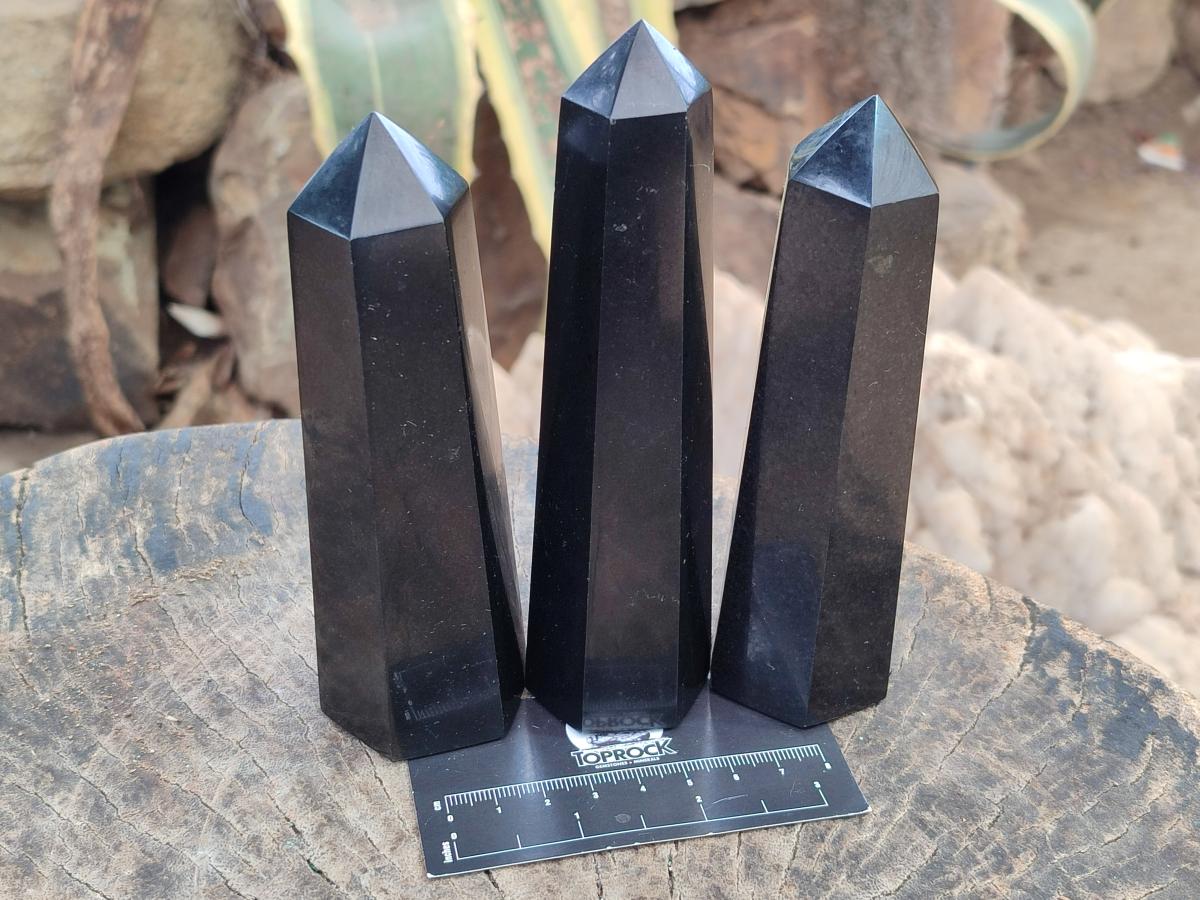 Polished Black Basalt Display Crystals x 6 From Madagascar