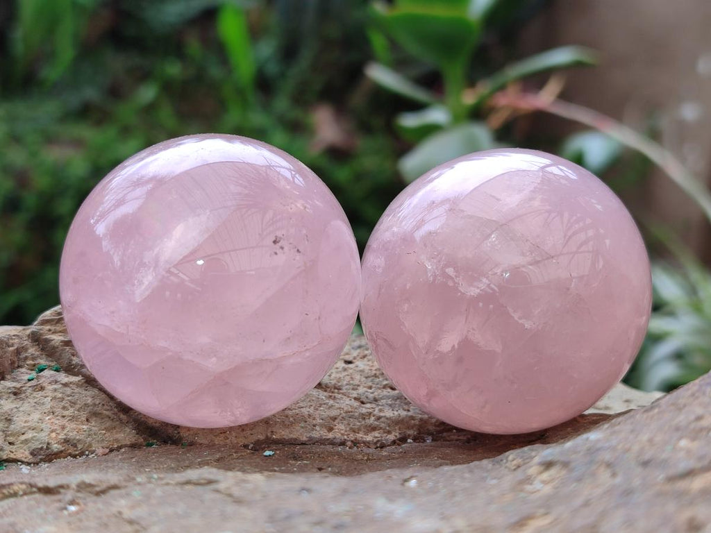 Polished Small Gemmy Rose Quartz Spheres x 7 From Madagascar