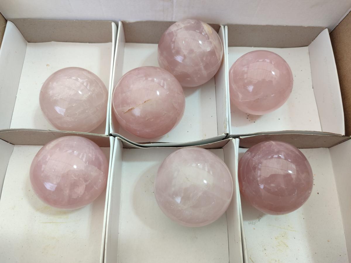 Polished Small Gemmy Rose Quartz Spheres x 7 From Madagascar