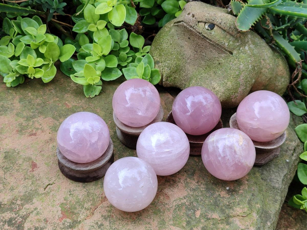 Polished Small Gemmy Rose Quartz Spheres x 7 From Madagascar
