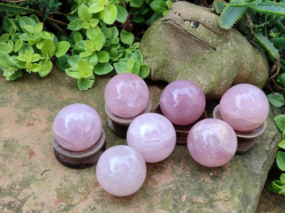 Polished Small Gemmy Rose Quartz Spheres x 7 From Madagascar
