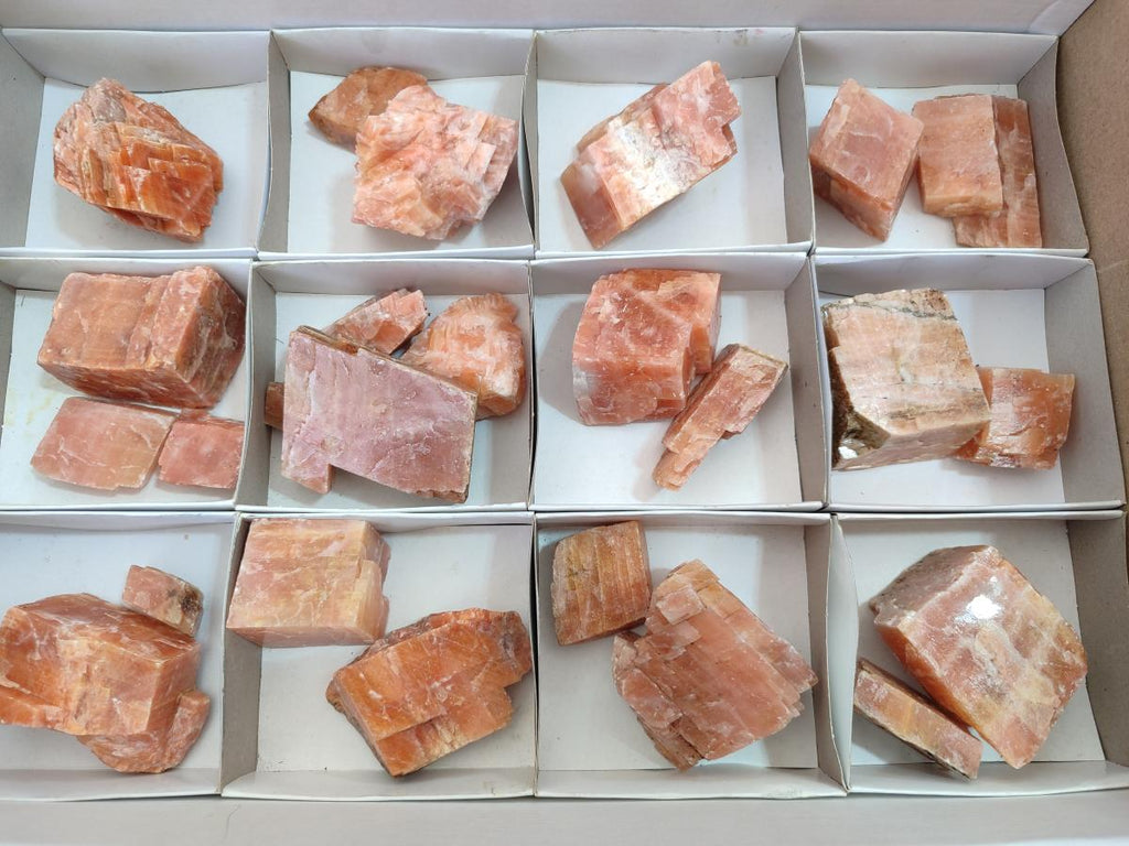 Natural Rhombohedral Sunset Orange Calcite Specimens x 25 From Spitzkop, Namibia