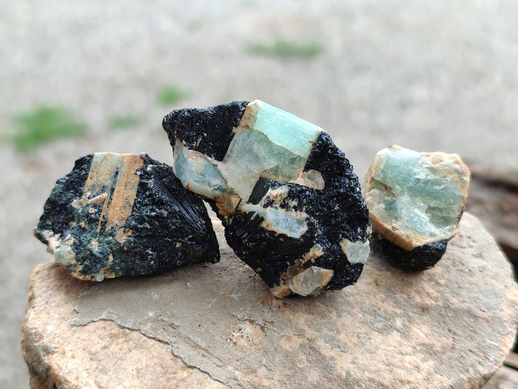 Natural Rare Aquamarine in Black Tourmaline Specimens x 76 From Karibib, Namibia
