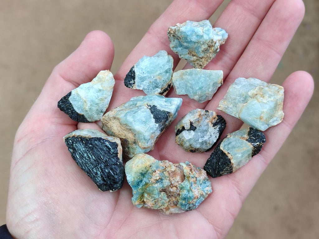Natural Rare Aquamarine in Black Tourmaline Specimens x 76 From Karibib, Namibia